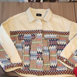 Vici Cream and Multicolor Aztec Jean Jacket